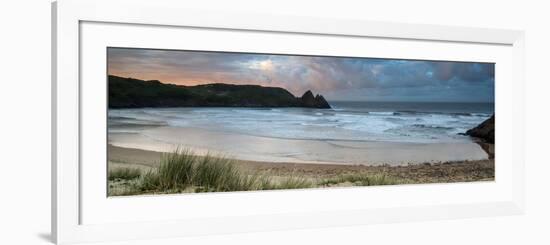 Sunrise Landscape Panorama Three Cliffs Bay in Wales with Dramatic Sky-Veneratio-Framed Photographic Print