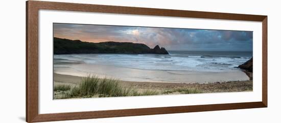 Sunrise Landscape Panorama Three Cliffs Bay in Wales with Dramatic Sky-Veneratio-Framed Photographic Print