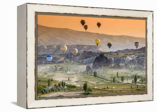 Sunrise Landscape with Hot Air Balloons, Goreme, Cappadocia, Turkey-Stefano Politi Markovina-Framed Premier Image Canvas