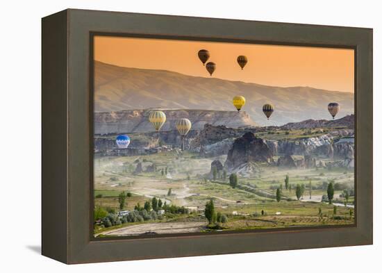 Sunrise Landscape with Hot Air Balloons, Goreme, Cappadocia, Turkey-Stefano Politi Markovina-Framed Premier Image Canvas