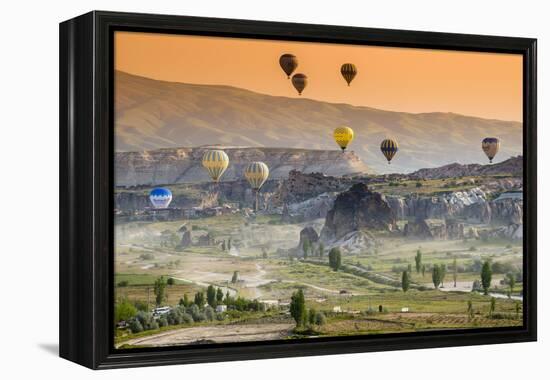 Sunrise Landscape with Hot Air Balloons, Goreme, Cappadocia, Turkey-Stefano Politi Markovina-Framed Premier Image Canvas