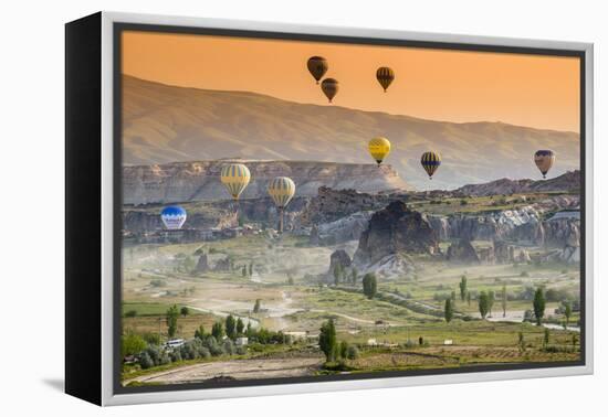 Sunrise Landscape with Hot Air Balloons, Goreme, Cappadocia, Turkey-Stefano Politi Markovina-Framed Premier Image Canvas