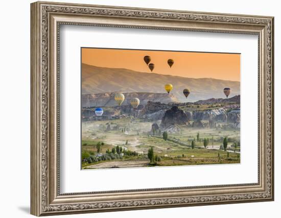 Sunrise Landscape with Hot Air Balloons, Goreme, Cappadocia, Turkey-Stefano Politi Markovina-Framed Photographic Print