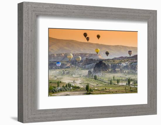 Sunrise Landscape with Hot Air Balloons, Goreme, Cappadocia, Turkey-Stefano Politi Markovina-Framed Photographic Print