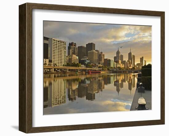 Sunrise, Melbourne Central Business District (Cbd) and Yarra River, Melbourne, Victoria, Australia-Jochen Schlenker-Framed Photographic Print