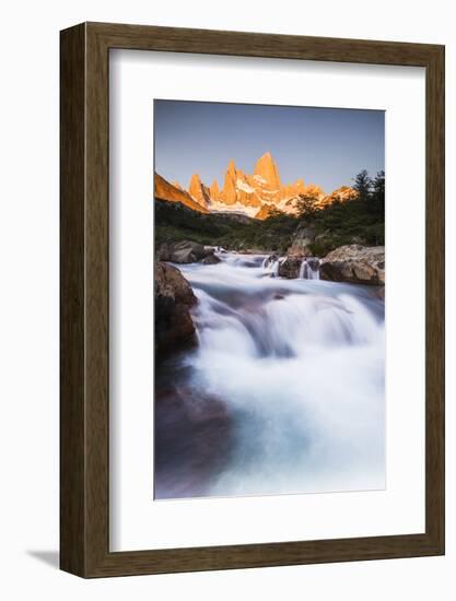 Sunrise Mount Fitz Roy (Cerro Chalten) and Waterfall on Lago De Los Tres Hike, Patagonia, Argentina-Matthew Williams-Ellis-Framed Photographic Print