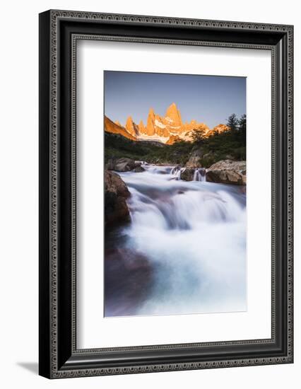 Sunrise Mount Fitz Roy (Cerro Chalten) and Waterfall on Lago De Los Tres Hike, Patagonia, Argentina-Matthew Williams-Ellis-Framed Photographic Print