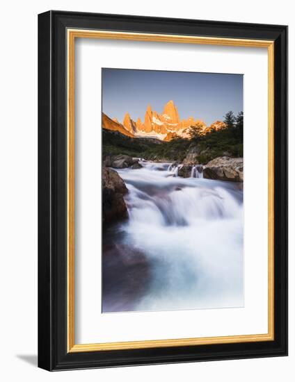 Sunrise Mount Fitz Roy (Cerro Chalten) and Waterfall on Lago De Los Tres Hike, Patagonia, Argentina-Matthew Williams-Ellis-Framed Photographic Print