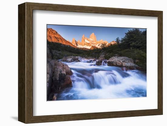 Sunrise Mount Fitz Roy (Cerro Chalten) and Waterfall on Lago De Los Tres Hike, Patagonia, Argentina-Matthew Williams-Ellis-Framed Photographic Print