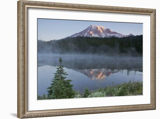 Sunrise, Mount Rainier, Reflection Lake, Mount Rainier NP, Washington-Michel Hersen-Framed Photographic Print