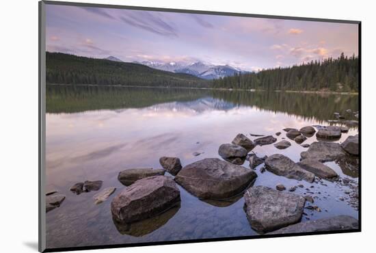 Sunrise on a beautiful reflective lake in the Canadian Rockies, Jasper National Park-Adam Burton-Mounted Photographic Print