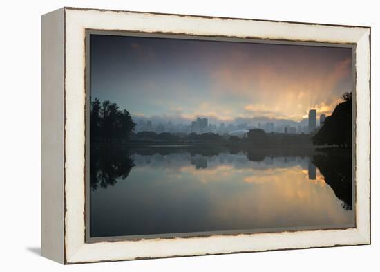 Sunrise on a Lake in Sao Paulo's Ibirapuera Park-Alex Saberi-Framed Premier Image Canvas