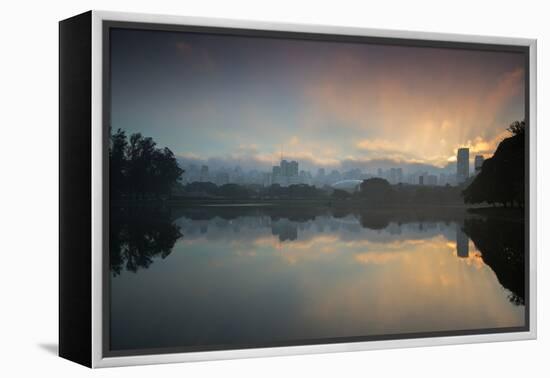 Sunrise on a Lake in Sao Paulo's Ibirapuera Park-Alex Saberi-Framed Premier Image Canvas