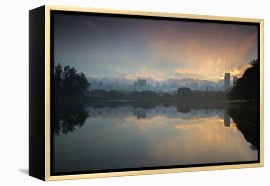 Sunrise on a Lake in Sao Paulo's Ibirapuera Park-Alex Saberi-Framed Premier Image Canvas