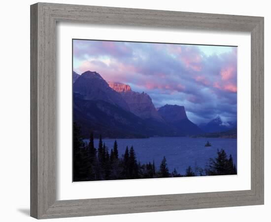 Sunrise on Peaks in Glacier National Park, Montana, USA-Steve Kazlowski-Framed Photographic Print
