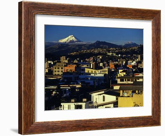 Sunrise on the City and Cotapaxi Volcano, Quito, Ecuador-Paul Harris-Framed Photographic Print