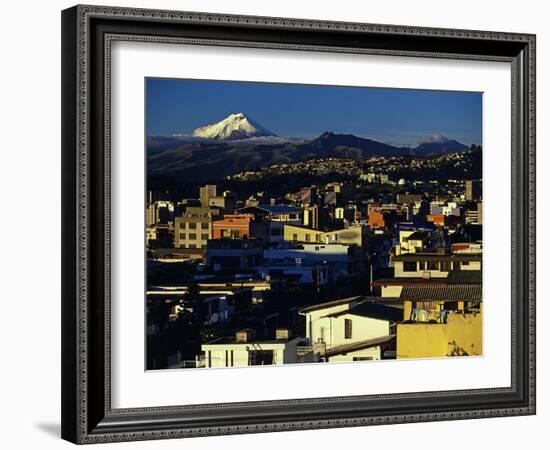 Sunrise on the City and Cotapaxi Volcano, Quito, Ecuador-Paul Harris-Framed Photographic Print