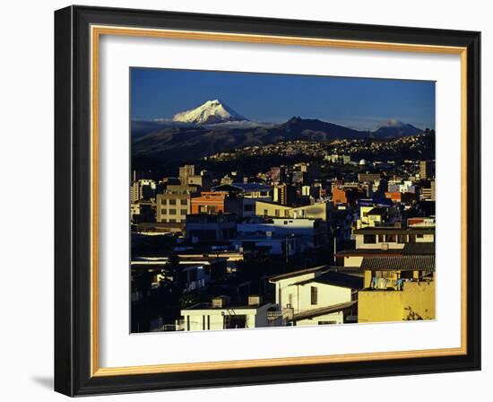 Sunrise on the City and Cotapaxi Volcano, Quito, Ecuador-Paul Harris-Framed Photographic Print