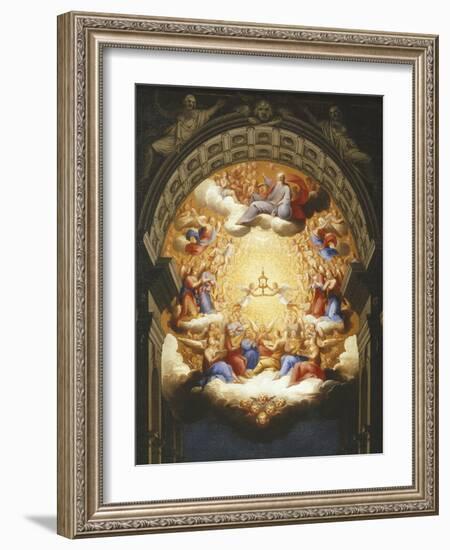 Sunrise on the New Testament, the Eucharist in a Monstrance Carried by Two Angels-Italian School-Framed Giclee Print