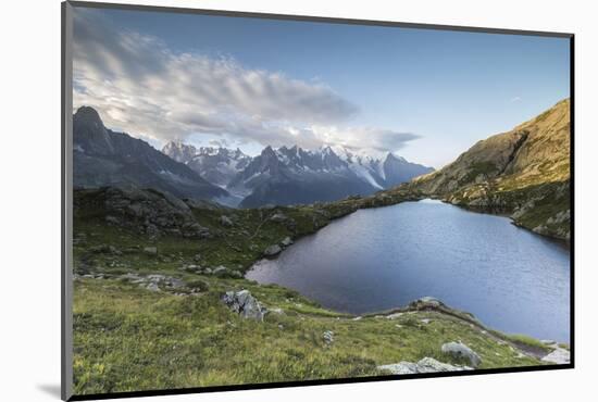 Sunrise on the snowy peaks of Mont Blanc massif seen from Lacs De Cheserys, Chamonix, Haute Savoie,-Roberto Moiola-Mounted Photographic Print