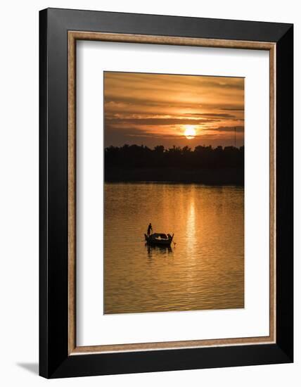 Sunrise on the Tonle Sap River Near the Village of Kampong Tralach, Cambodia, Indochina-Michael Nolan-Framed Photographic Print