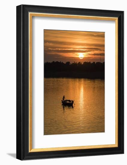 Sunrise on the Tonle Sap River Near the Village of Kampong Tralach, Cambodia, Indochina-Michael Nolan-Framed Photographic Print