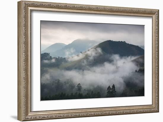 Sunrise over a Misty Landscape in the Sao Francisco Xavier Region in Sao Paulo State, Brazil-Alex Saberi-Framed Photographic Print