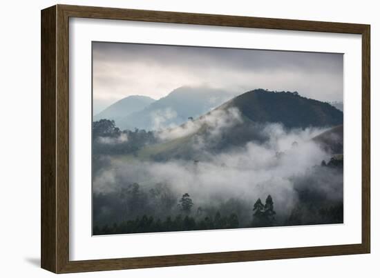 Sunrise over a Misty Landscape in the Sao Francisco Xavier Region in Sao Paulo State, Brazil-Alex Saberi-Framed Photographic Print