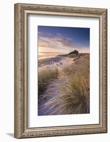 Sunrise over Bamburgh Castle, Northumberland, England. Spring-Adam Burton-Framed Photographic Print