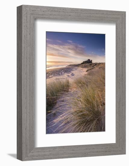 Sunrise over Bamburgh Castle, Northumberland, England. Spring-Adam Burton-Framed Photographic Print