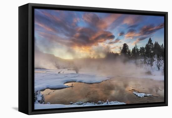 Sunrise over Grassy Spring, Mammoth Hot Springs, Yellowstone National Park, Wyoming, USA-Chuck Haney-Framed Premier Image Canvas