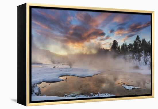 Sunrise over Grassy Spring, Mammoth Hot Springs, Yellowstone National Park, Wyoming, USA-Chuck Haney-Framed Premier Image Canvas