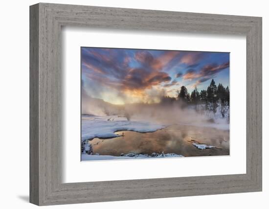 Sunrise over Grassy Spring, Mammoth Hot Springs, Yellowstone National Park, Wyoming, USA-Chuck Haney-Framed Photographic Print