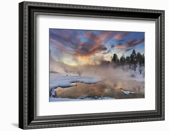 Sunrise over Grassy Spring, Mammoth Hot Springs, Yellowstone National Park, Wyoming, USA-Chuck Haney-Framed Photographic Print