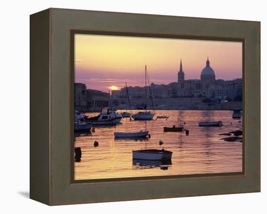 Sunrise over Msida Creek to Valletta with Dome of Carmelite Church, Valletta, Malta, Mediterranean,-Stuart Black-Framed Premier Image Canvas