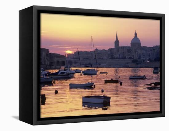 Sunrise over Msida Creek to Valletta with Dome of Carmelite Church, Valletta, Malta, Mediterranean,-Stuart Black-Framed Premier Image Canvas