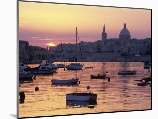 Sunrise over Msida Creek to Valletta with Dome of Carmelite Church, Valletta, Malta, Mediterranean,-Stuart Black-Mounted Photographic Print