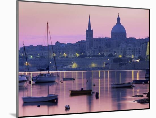 Sunrise over Msida Creek to Valletta with Dome of Carmelite Church, Valletta, Malta, Mediterranean,-Stuart Black-Mounted Photographic Print