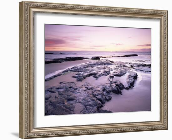 Sunrise Over North Sea from Bamburgh Beach, Bamburgh, Northumberland, England, United Kingdom-Lee Frost-Framed Photographic Print