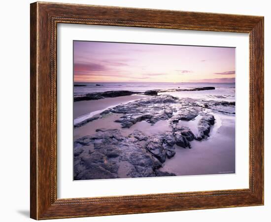 Sunrise Over North Sea from Bamburgh Beach, Bamburgh, Northumberland, England, United Kingdom-Lee Frost-Framed Photographic Print