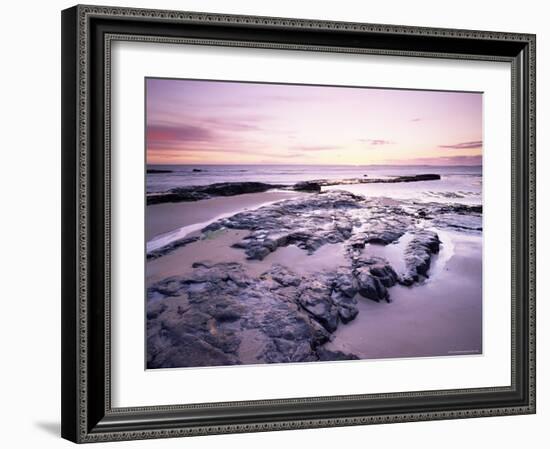 Sunrise Over North Sea from Bamburgh Beach, Bamburgh, Northumberland, England, United Kingdom-Lee Frost-Framed Photographic Print