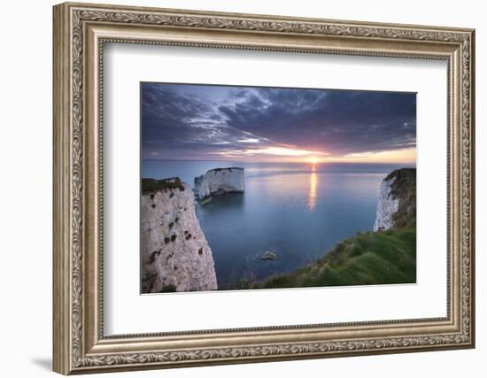 Sunrise over Old Harry Rocks, Jurassic Coast, Dorset, England. Spring-Adam Burton-Framed Photographic Print