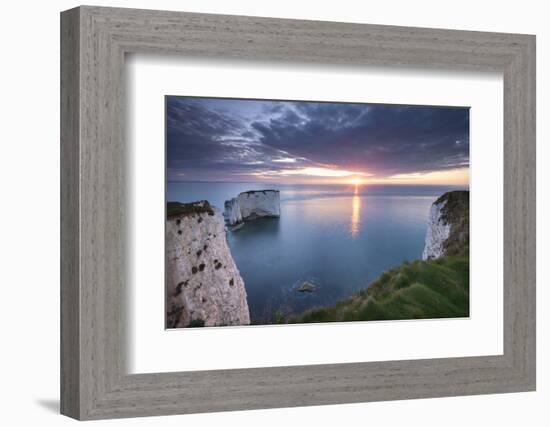 Sunrise over Old Harry Rocks, Jurassic Coast, Dorset, England. Spring-Adam Burton-Framed Photographic Print