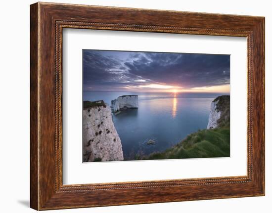 Sunrise over Old Harry Rocks, Jurassic Coast, Dorset, England. Spring-Adam Burton-Framed Photographic Print