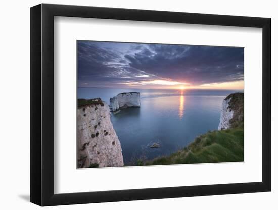 Sunrise over Old Harry Rocks, Jurassic Coast, Dorset, England. Spring-Adam Burton-Framed Photographic Print