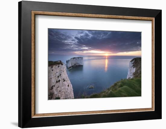 Sunrise over Old Harry Rocks, Jurassic Coast, Dorset, England. Spring-Adam Burton-Framed Photographic Print