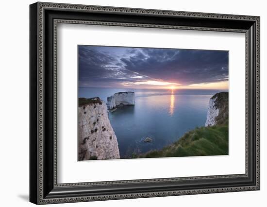 Sunrise over Old Harry Rocks, Jurassic Coast, Dorset, England. Spring-Adam Burton-Framed Photographic Print