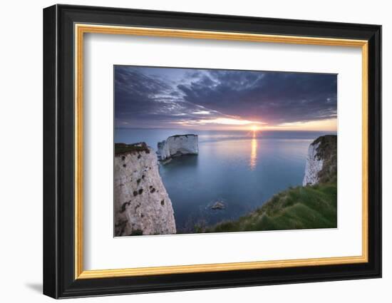 Sunrise over Old Harry Rocks, Jurassic Coast, Dorset, England. Spring-Adam Burton-Framed Photographic Print