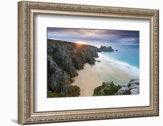 Sunrise over Pednvounder Beach at the Logan Rock, Cornwall, England.-Adam Burton-Framed Photographic Print