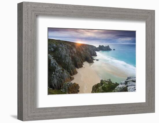 Sunrise over Pednvounder Beach at the Logan Rock, Cornwall, England.-Adam Burton-Framed Photographic Print